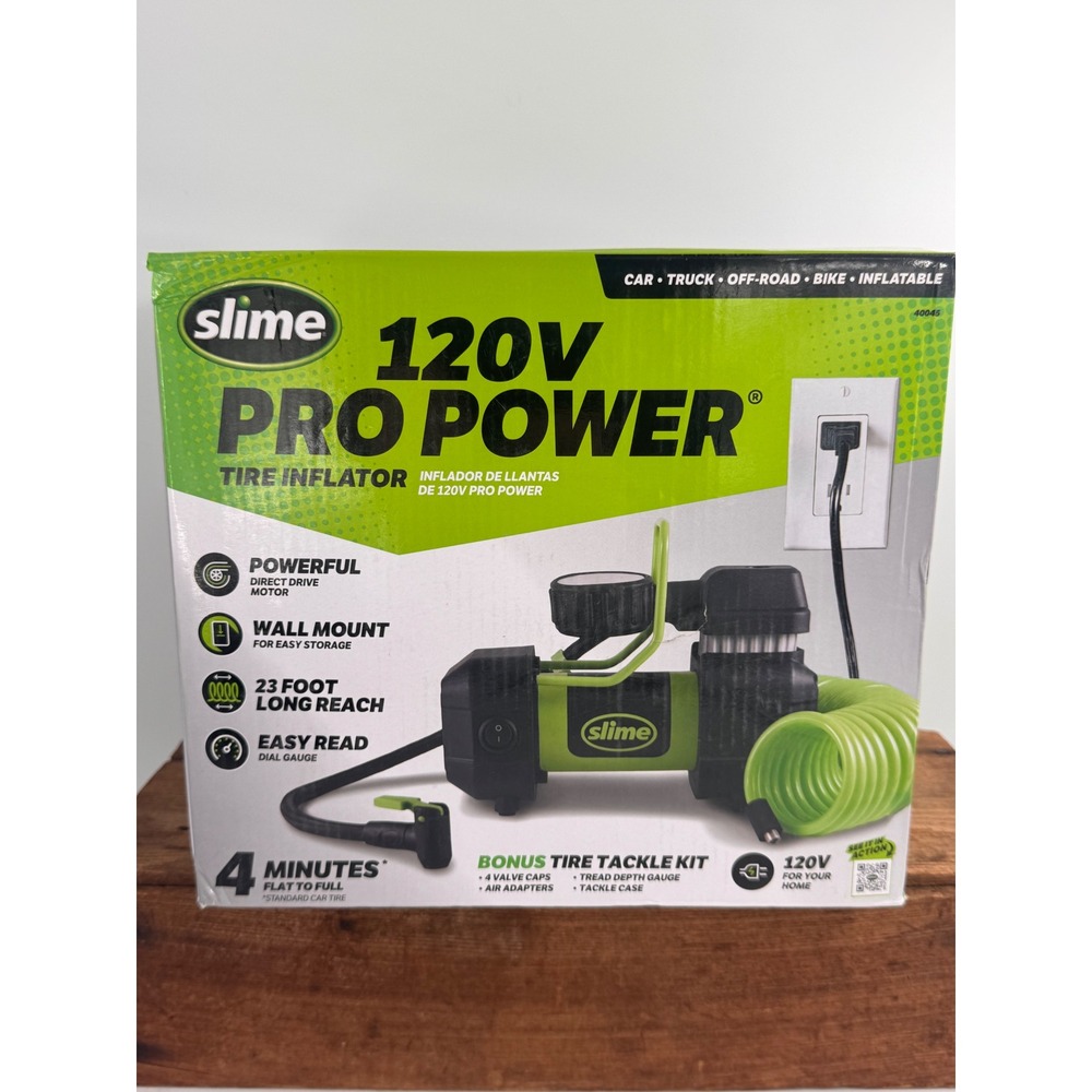 Slime 120V Pro Power Tire Inflator 40045 23ft Hose Wall Mount Garage Compressor